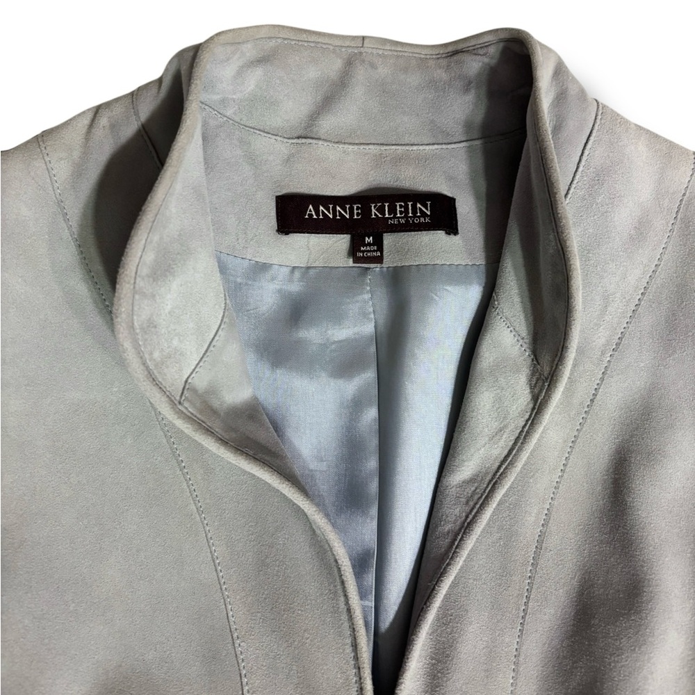 ANNE KLEIN Mandarin Collar Pin-Tuck Suede Leather Jacket VINTAGE - Picture 6 of 15